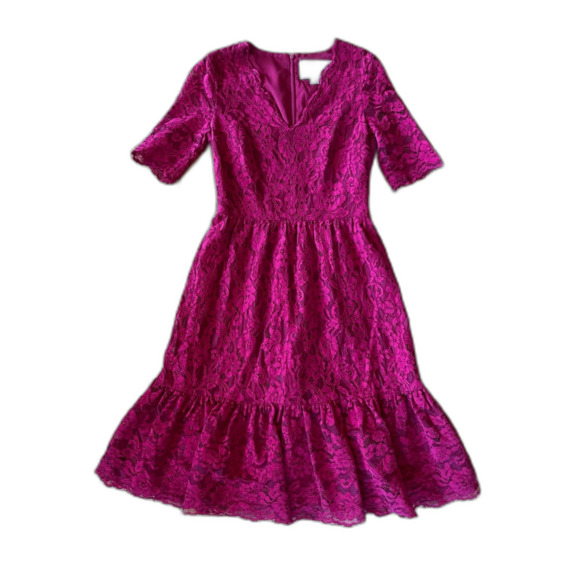 GAL MEETS GLAM Red Lace Fit & Flare Midi Dress Women's Size 4 - Picture 3 of 10